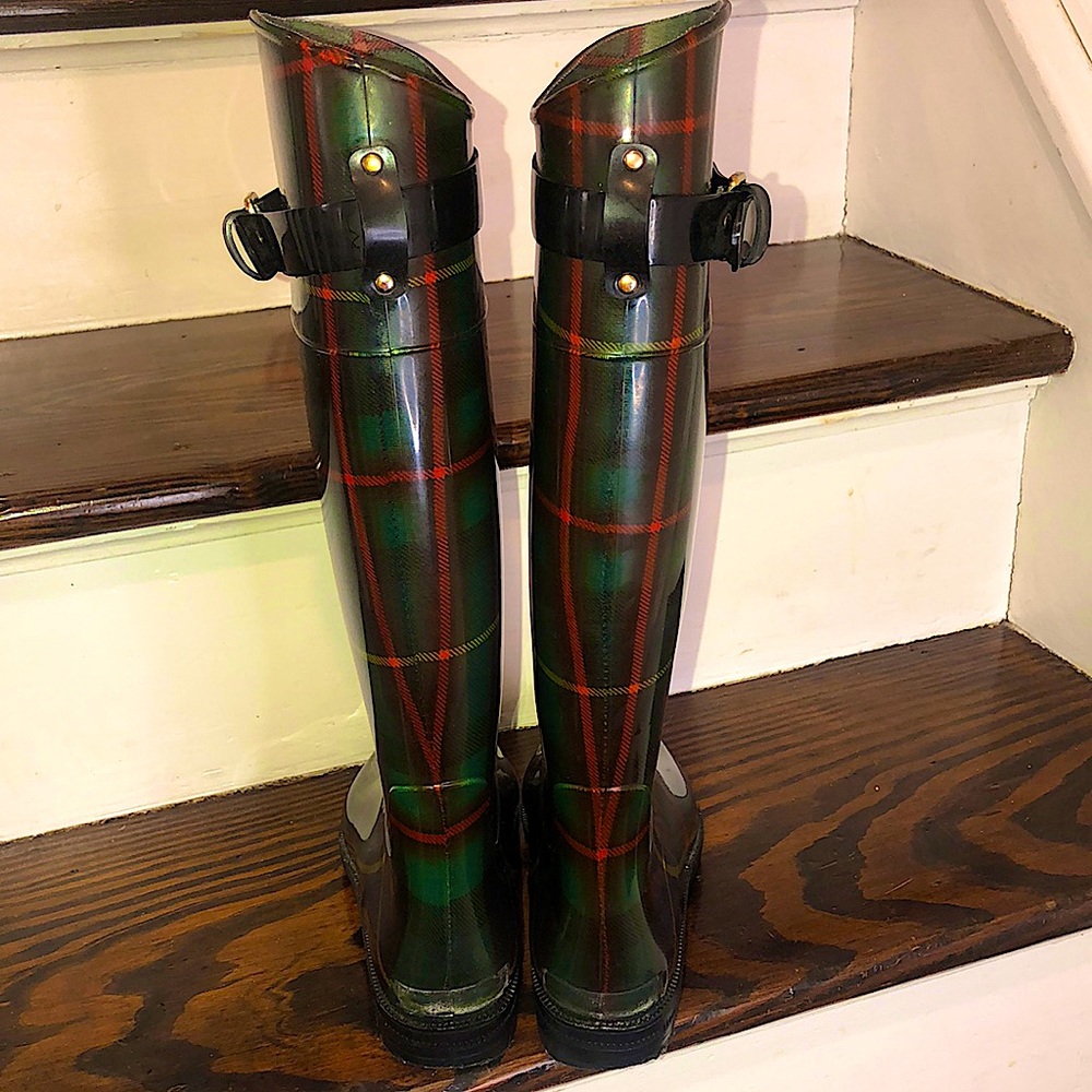 RALPH LAUREN Rossalyn II Black Watch Plaid Knee High Rainboots - Picture 9 of 17